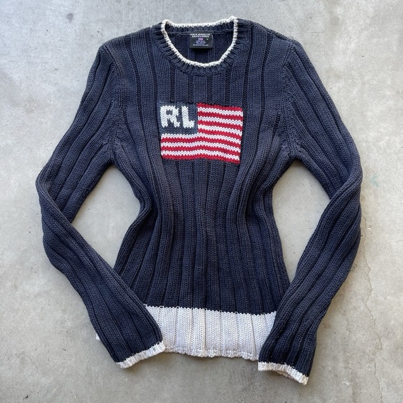 Polo Ralph Lauren Sweaters - VTG Ralph Lauren Polo Jeans Co USA American Flag Women's M Sweater Y2K Preppy